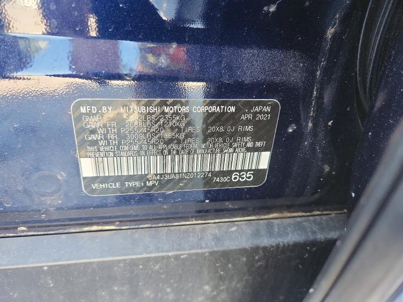 Продаж на аукціоні авто 2022 Mitsubishi Outlander, vin: JA4J3UA81NZ012274, номер лоту: 52512206