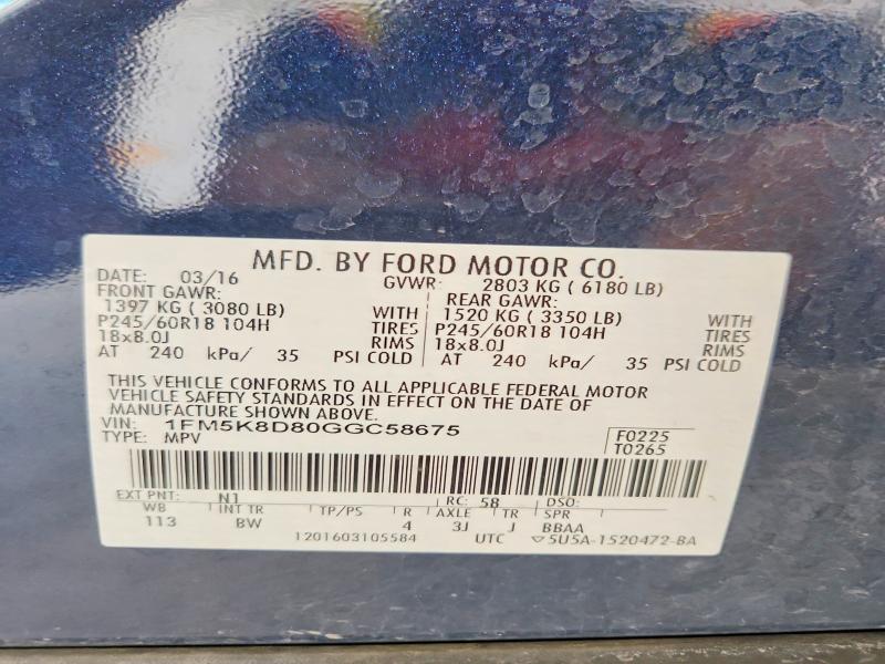 Aukcja sprzedaży 2016 Ford Explorer, vin: 1FM5K8D80GGC58675, numer aukcji: 53273276