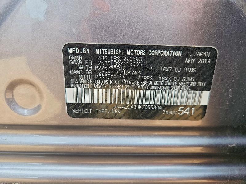 Продаж на аукціоні авто 2019 Mitsubishi Outlander, vin: JA4AD2A38KZ055804, номер лоту: 52512026