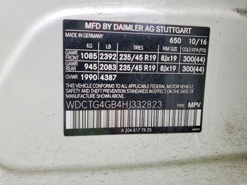 53702946 :رقم المزاد ، WDCTG4GB4HJ332823 vin ، 2017 Mercedes-benz Gla مزاد بيع