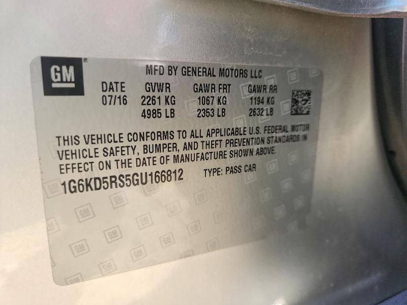 2016 Cadillac Ct6 მანქანა იყიდება აუქციონზე, vin: 1G6KD5RS5GU166812, აუქციონის ნომერი: 52649016