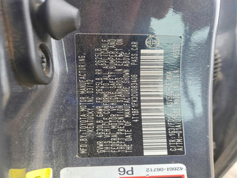 54338746 :رقم المزاد ، 4T1BF1FK3CU083406 vin ، 2012 Toyota Camry مزاد بيع