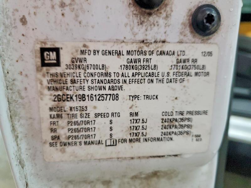 2006 Chevrolet Silverado მანქანა იყიდება აუქციონზე, vin: 2GCEK19B161257708, აუქციონის ნომერი: 54827526