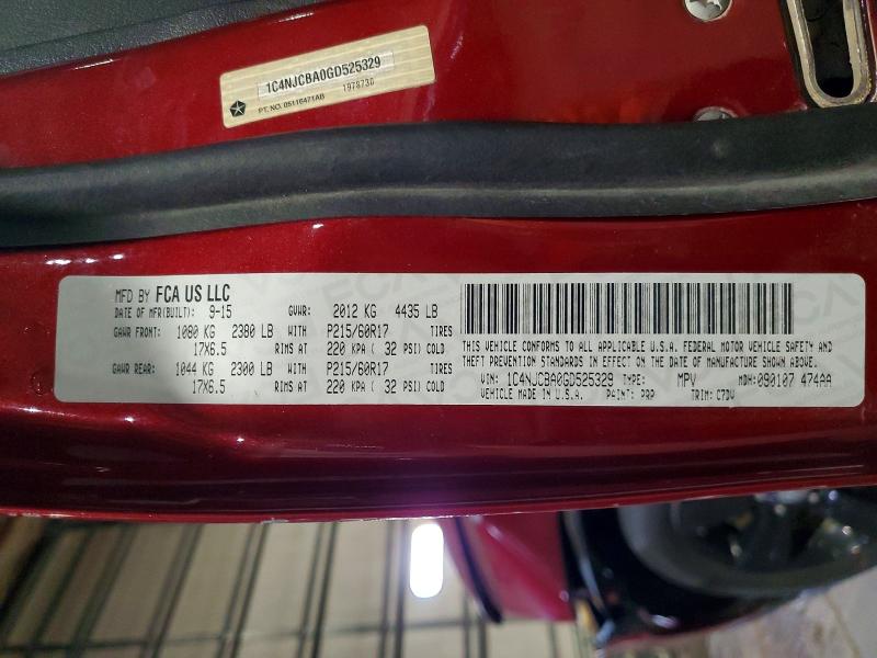 51791656 :رقم المزاد ، 1C4NJCBA0GD525329 vin ، 2016 Jeep Compass مزاد بيع