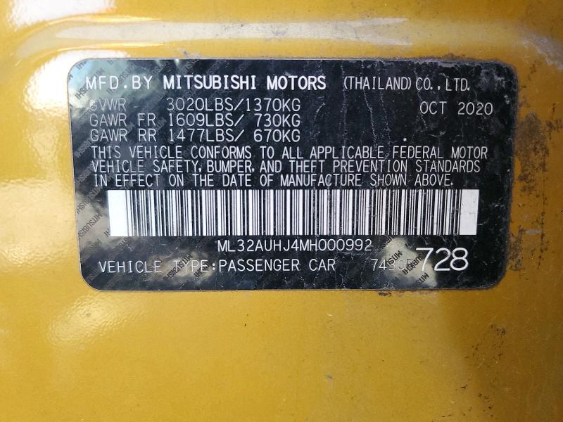Aukcja sprzedaży 2021 Mitsubishi Mirage, vin: ML32AUHJ4MH000992, numer aukcji: 53102306