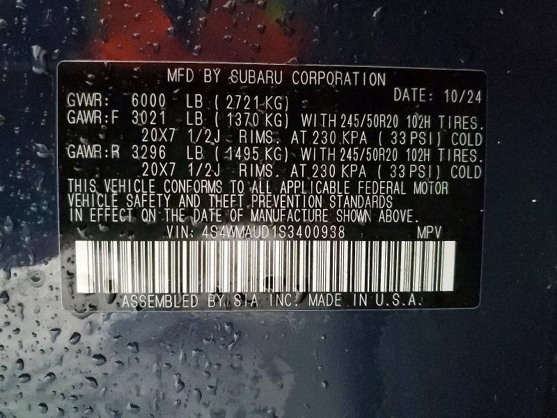 Продажа на аукционе авто 2025 Subaru Ascent, vin: 4S4WMAUD1S3400938, номер лота: 54198926