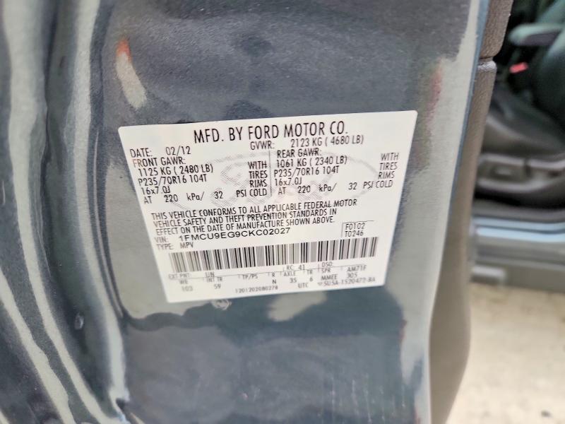52595706 :رقم المزاد ، 1FMCU9EG9CKC02027 vin ، 2012 Ford Escape مزاد بيع