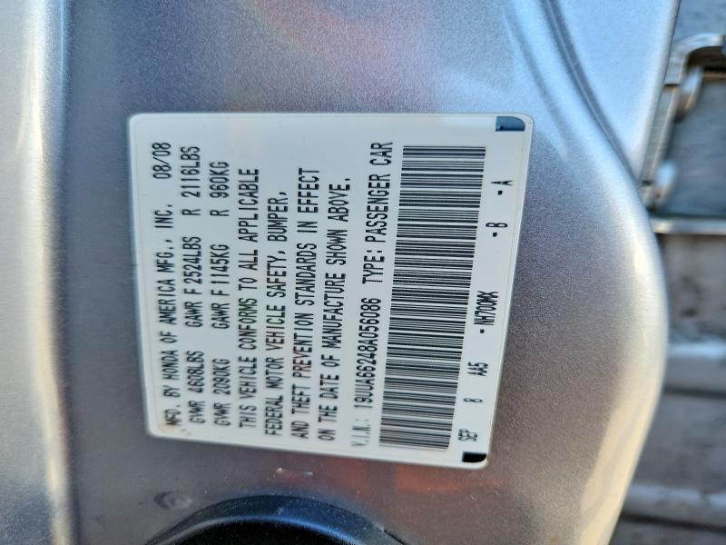 52538696 :رقم المزاد ، 19UUA66248A056086 vin ، 2008 Acura Tl مزاد بيع