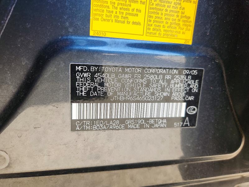 Aukcja sprzedaży 2006 Lexus Gs, vin: JTHBH96S465023127, numer aukcji: 51996826