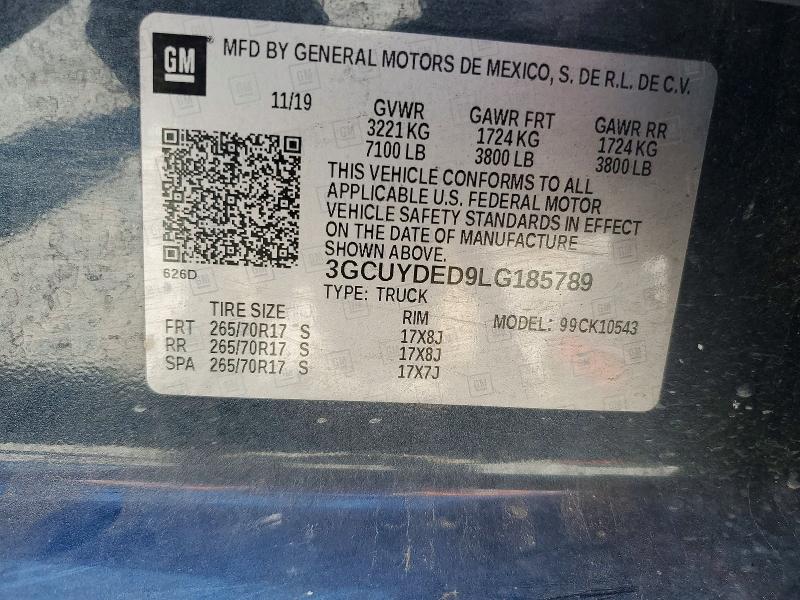Aukcja sprzedaży 2020 Chevrolet Silverado, vin: 3GCUYDED9LG185789, numer aukcji: 53779556