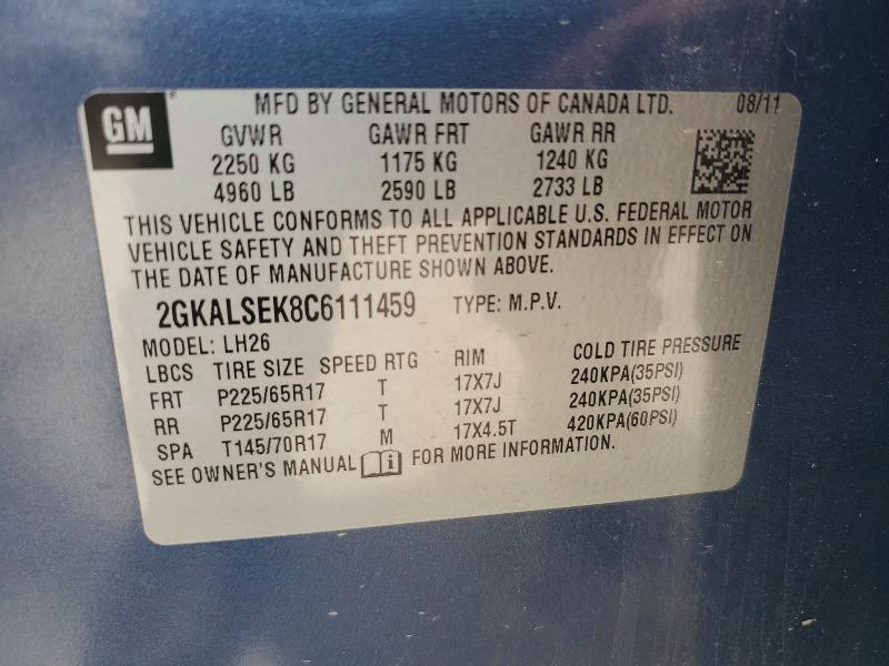 2012 Gmc Terrain მანქანა იყიდება აუქციონზე, vin: 2GKALSEK8C6111459, აუქციონის ნომერი: 54761516