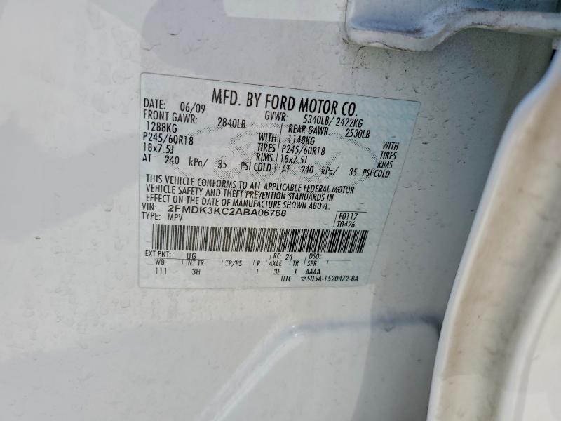 2010 Ford Edge მანქანა იყიდება აუქციონზე, vin: 2FMDK3KC2ABA06768, აუქციონის ნომერი: 54689026