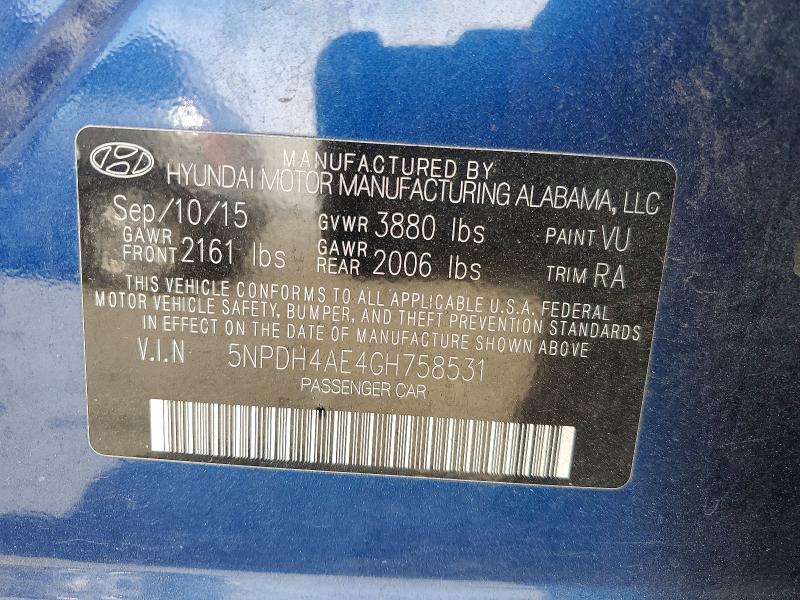 Aukcja sprzedaży 2016 Hyundai Elantra, vin: 5NPDH4AE4GH758531, numer aukcji: 55246856