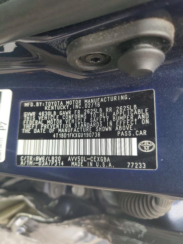 Продажа на аукционе авто 2016 Toyota Camry Hybrid, vin: 4T1BD1FKXGU190738, номер лота: 52535066