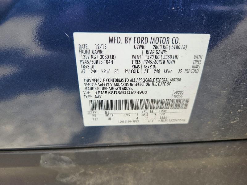Aukcja sprzedaży 2016 Ford Explorer, vin: 1FM5K8D85GGB74903, numer aukcji: 53224956