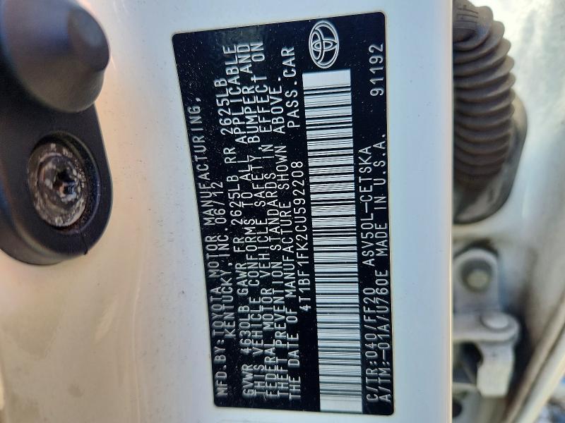 Продажа на аукционе авто 2012 Toyota Camry, vin: 4T1BF1FK2CU592208, номер лота: 52713196
