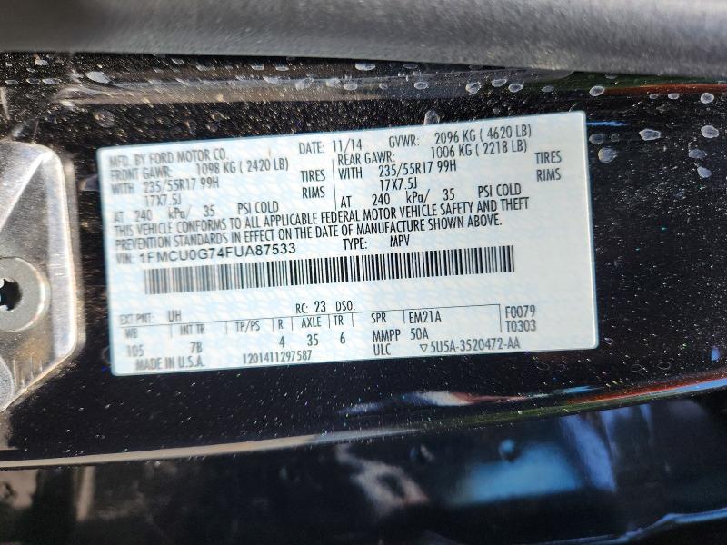 53569946 :رقم المزاد ، 1FMCU0G74FUA87533 vin ، 2015 Ford Escape مزاد بيع