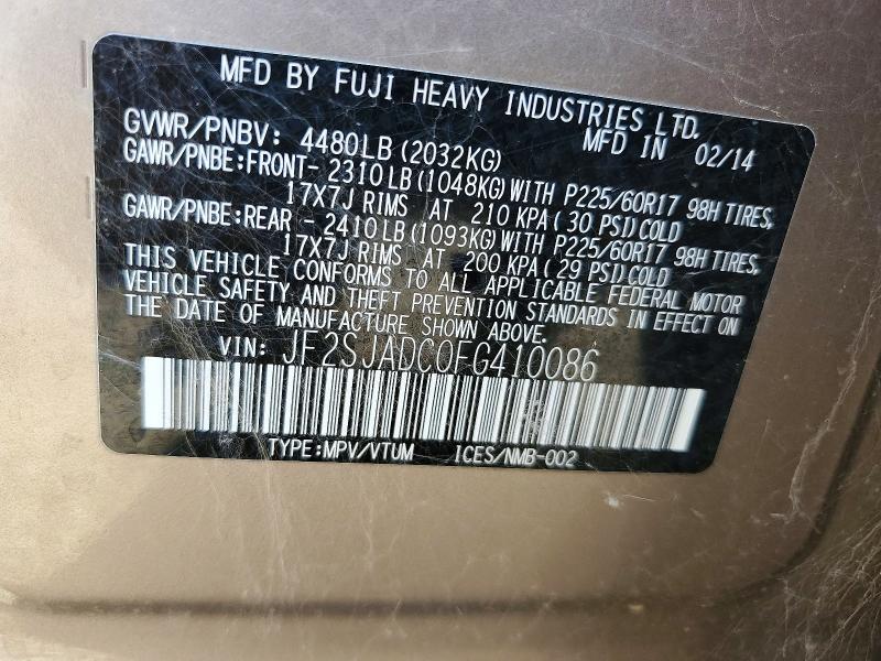 Auction sale of the 2015 Subaru Forester, vin: JF2SJADC0FG410086, lot number: 54178596