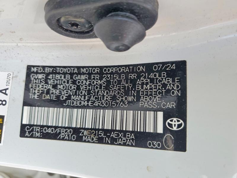 53699606 :رقم المزاد ، JTDBDMHE4R3015763 vin ، 2024 Toyota Corolla Hybrid مزاد بيع