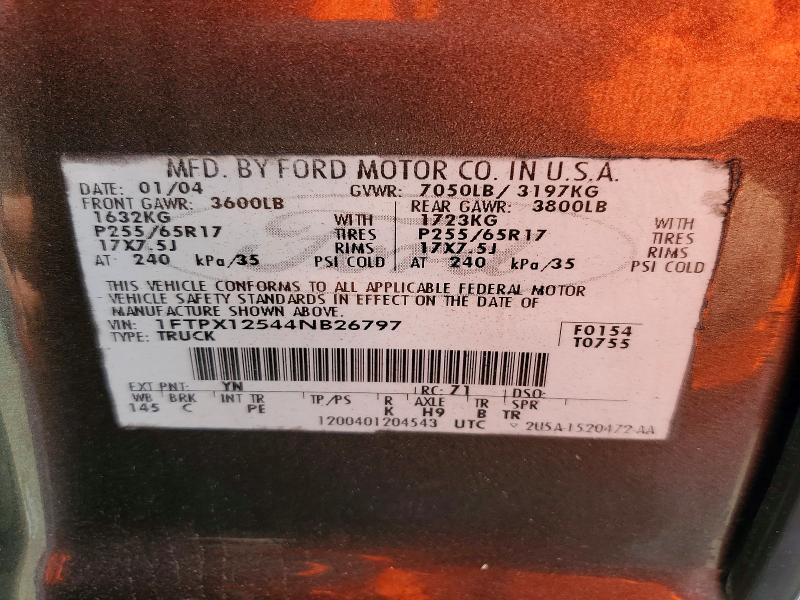Продаж на аукціоні авто 2004 Ford F150, vin: 1FTPX12544NB26797, номер лоту: 52206886