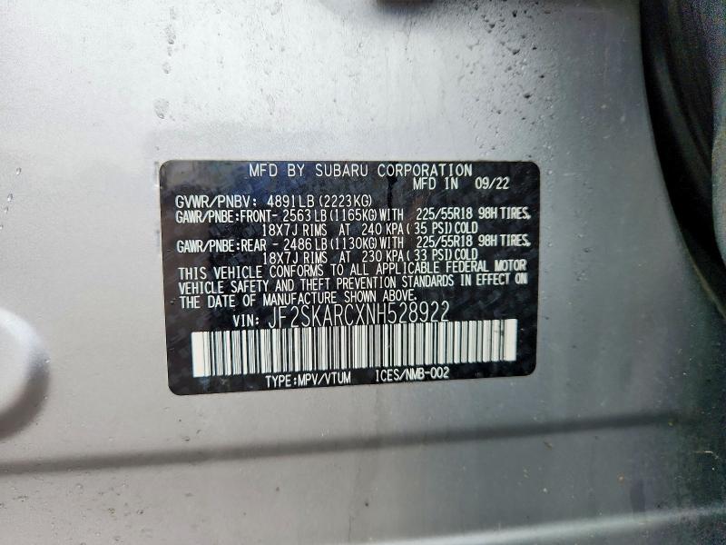 Aukcja sprzedaży 2022 Subaru Forester, vin: JF2SKARCXNH528922, numer aukcji: 51804726