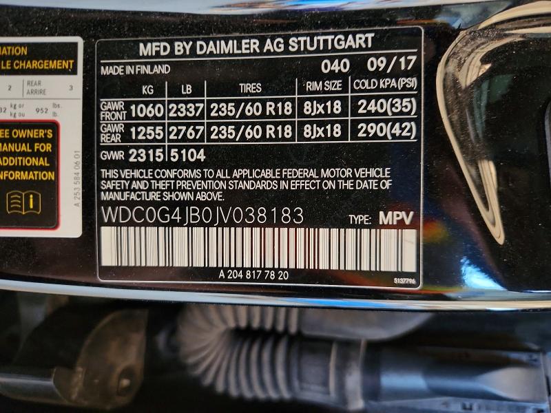 Aukcja sprzedaży 2018 Mercedes-benz Glc, vin: WDC0G4JB0JV038183, numer aukcji: 55104466