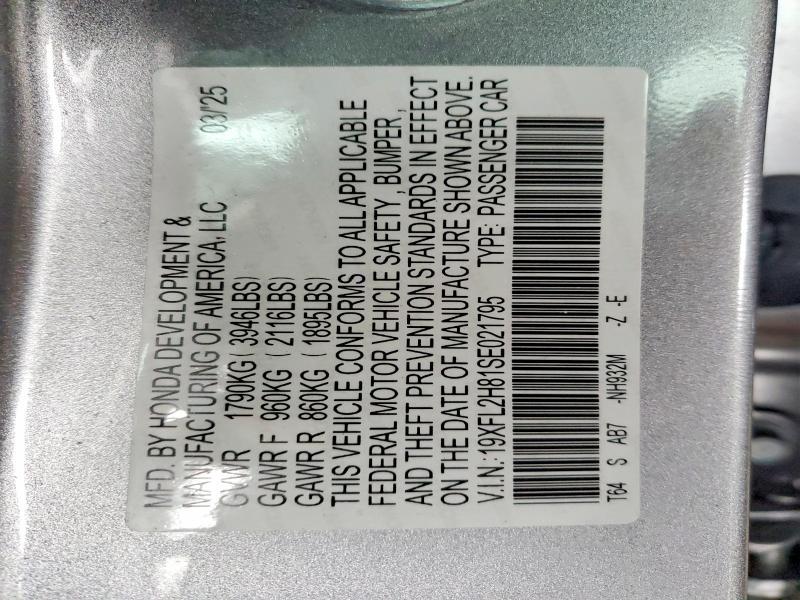 51836576 :رقم المزاد ، 19XFL2H81SE021795 vin ، 2025 Honda Civic مزاد بيع