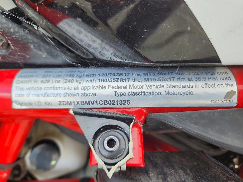55532996 :رقم المزاد ، ZDM1XBMV1CB021325 vin ، 2012 Ducati Superbike مزاد بيع