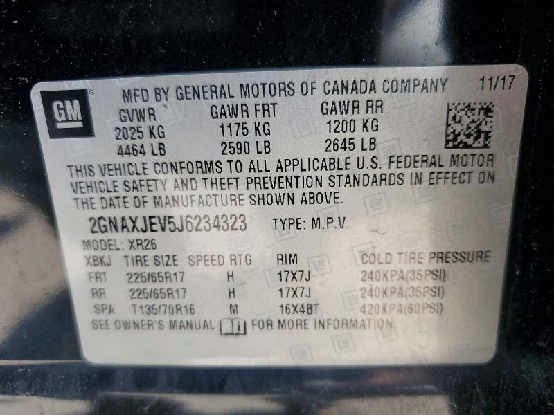 Продажа на аукционе авто 2018 Chevrolet Equinox, vin: 2GNAXJEV5J6234323, номер лота: 54251786