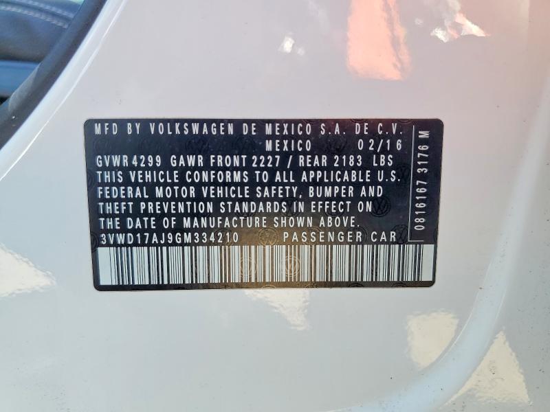 2016 Volkswagen Jetta მანქანა იყიდება აუქციონზე, vin: 3VWD17AJ9GM334210, აუქციონის ნომერი: 52334826
