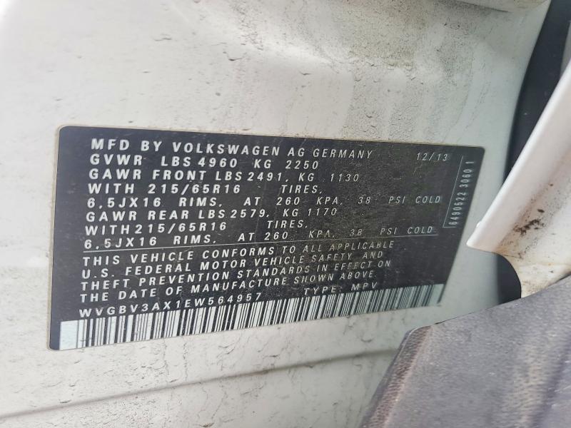 51944086 :رقم المزاد ، WVGBV3AX1EW564957 vin ، 2014 Volkswagen Tiguan مزاد بيع