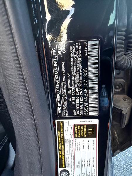 2015 Mercedes-benz C მანქანა იყიდება აუქციონზე, vin: 55SWF4KB4FU071838, აუქციონის ნომერი: 52608316