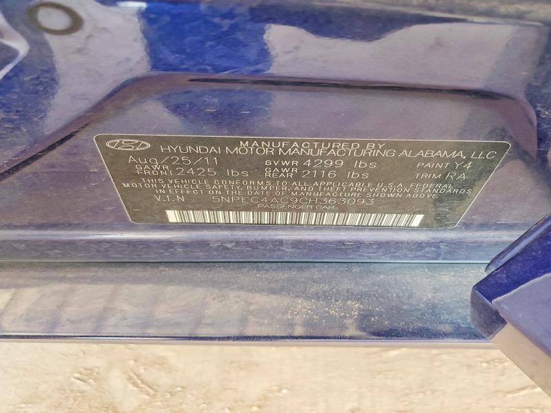 54130686 :رقم المزاد ، 5NPEC4AC9CH363093 vin ، 2012 Hyundai Sonata مزاد بيع
