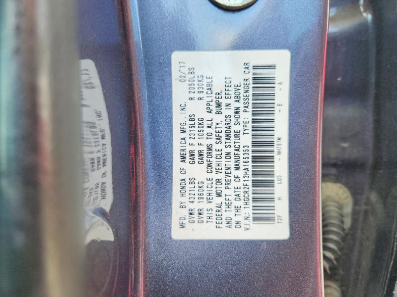 53024386 :رقم المزاد ، 1HGCR2F13HA165353 vin ، 2017 Honda Accord مزاد بيع