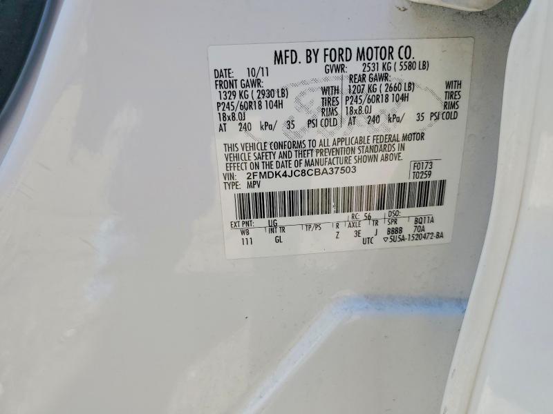 53832206 :رقم المزاد ، 2FMDK4JC8CBA37503 vin ، 2012 Ford Edge مزاد بيع