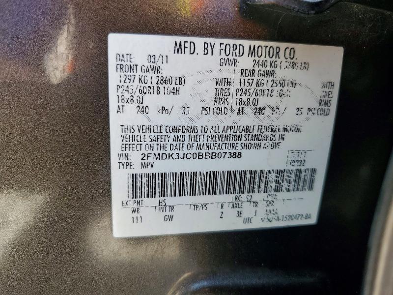 Продажа на аукционе авто 2011 Ford Edge, vin: 2FMDK3JC0BBB07388, номер лота: 53981326