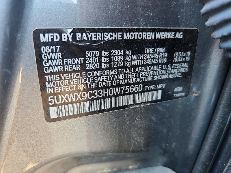 54310156 :رقم المزاد ، 5UXWX9C33H0W75660 vin ، 2017 Bmw X3 مزاد بيع