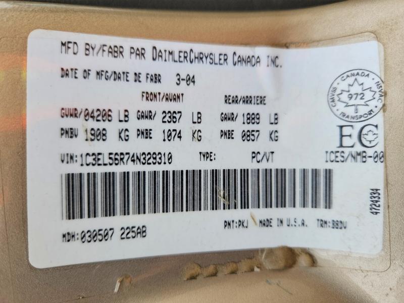 Продажа на аукционе авто 2004 Chrysler Sebring, vin: 1C3EL56R74N329310, номер лота: 54992416