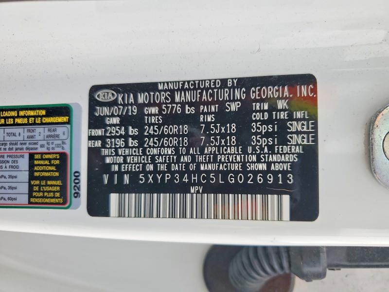 54238996 :رقم المزاد ، 5XYP34HC5LG026913 vin ، 2020 Kia Telluride مزاد بيع