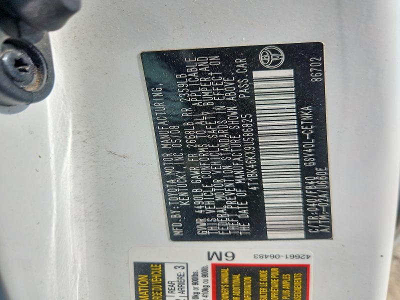 2009 Toyota Camry მანქანა იყიდება აუქციონზე, vin: 4T1BK46KX9U586825, აუქციონის ნომერი: 53561976