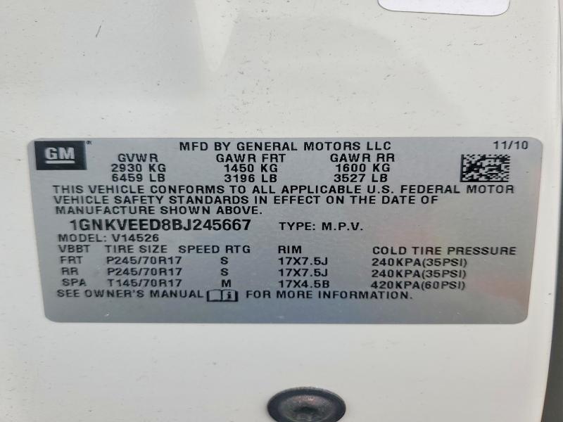 Продажа на аукционе авто 2011 Chevrolet Traverse, vin: 1GNKVEED8BJ245667, номер лота: 52985236