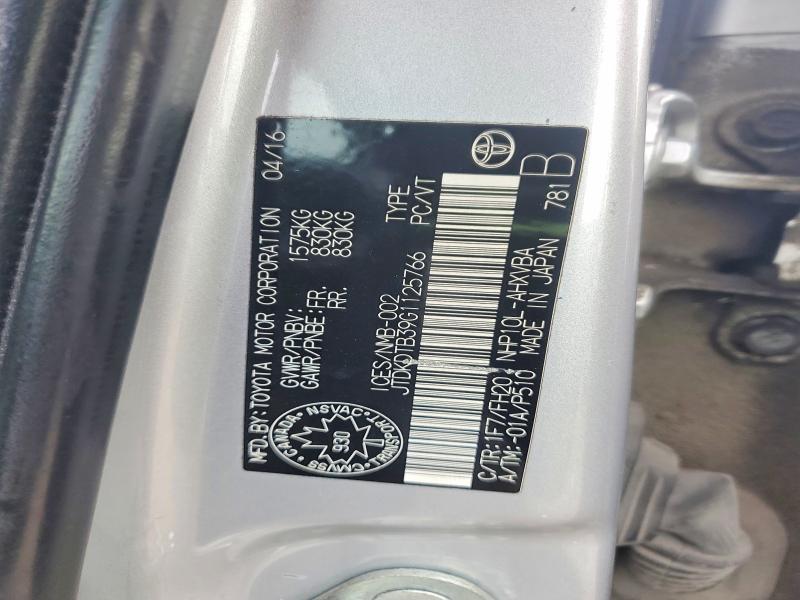 2016 Toyota Prius C მანქანა იყიდება აუქციონზე, vin: JTDKDTB39G1125766, აუქციონის ნომერი: 53778186