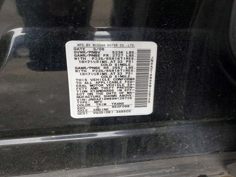 51985216 :رقم المزاد ، JN8AZ18W99W128728 vin ، 2009 Nissan Murano مزاد بيع