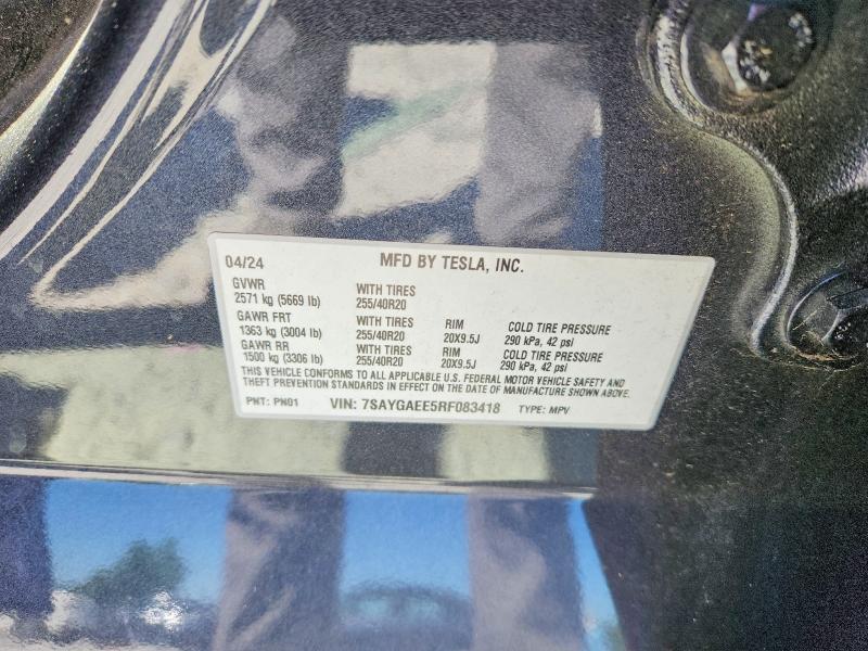53721796 :رقم المزاد ، 7SAYGAEE5RF083418 vin ، 2024 Tesla Model Y مزاد بيع