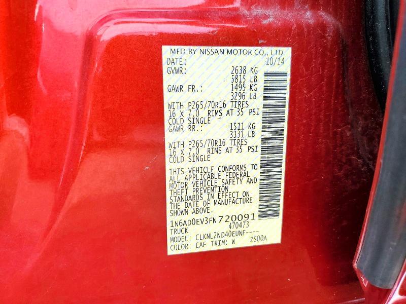 2015 Nissan Frontier მანქანა იყიდება აუქციონზე, vin: 1N6AD0EV3FN720091, აუქციონის ნომერი: 53747646