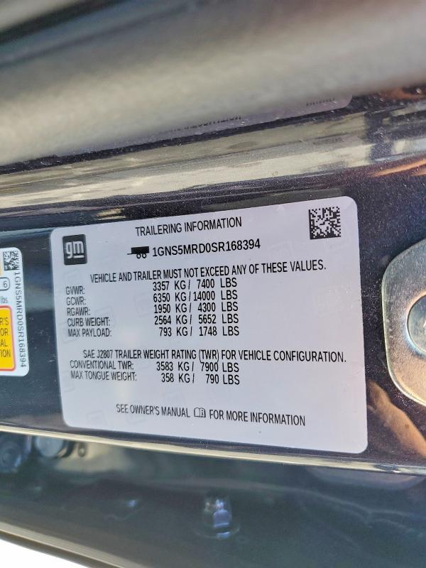 54127256 :رقم المزاد ، 1GNS5MRD0SR168394 vin ، 2025 Chevrolet Tahoe مزاد بيع