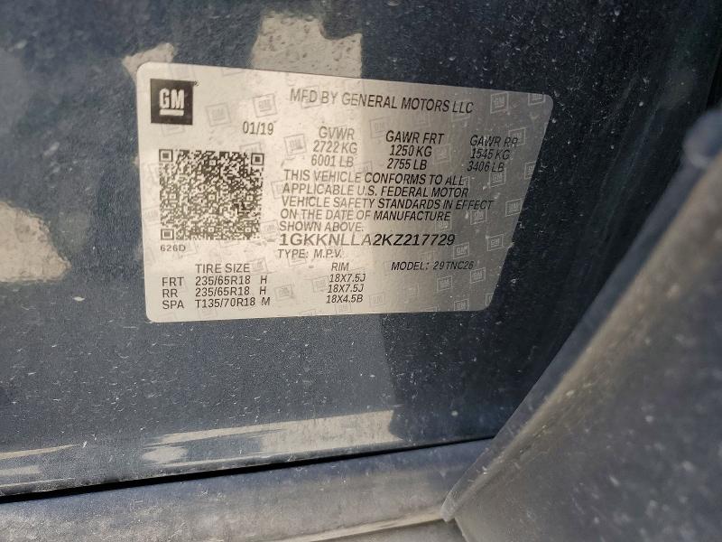53468796 :رقم المزاد ، 1GKKNLLA2KZ217729 vin ، 2019 Gmc Acadia مزاد بيع