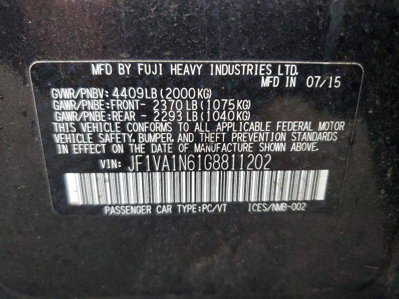 Aukcja sprzedaży 2016 Subaru Wrx, vin: JF1VA1N61G8811202, numer aukcji: 51821566