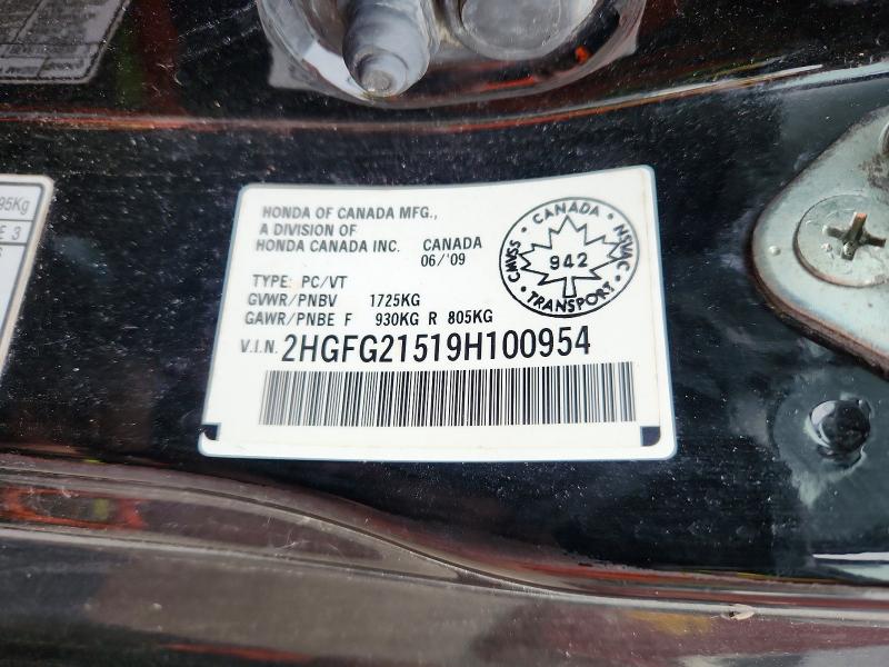 Aukcja sprzedaży 2009 Honda Civic, vin: 2HGFG21519H100954, numer aukcji: 52300206