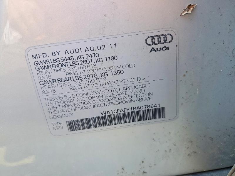 53636166 :رقم المزاد ، WA1CFAFP1BA078641 vin ، 2011 Audi Q5 مزاد بيع